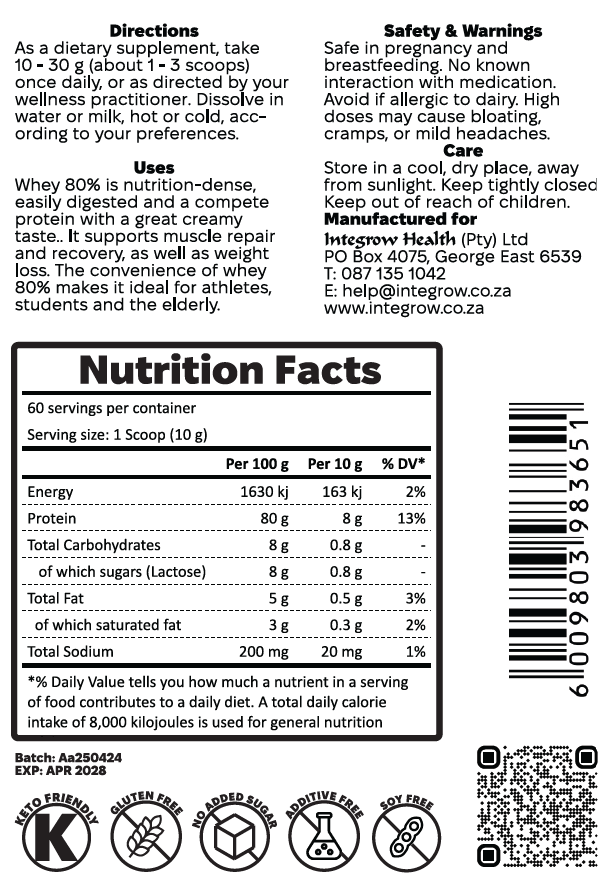 Pure Whey Protein Concentrate Powder (600g)