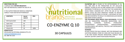 Co Enzyme Q10 (100mg x 30 Caps @ 6,2 cents per mg)