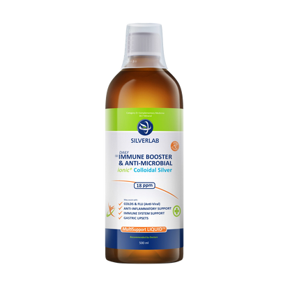 Bottle of Silverlab Immune Booster & Anti-Microbial colloidal silver, 500 ml