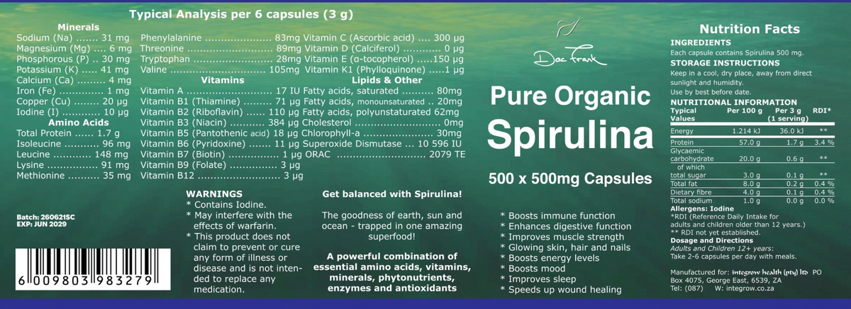 Pure Organic Spirulina Powder (500g)