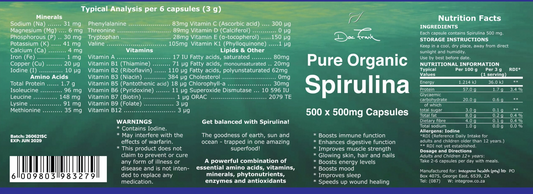 Pure Organic Spirulina (500mg x 500 Capsules @ 0.3 cent per mg)