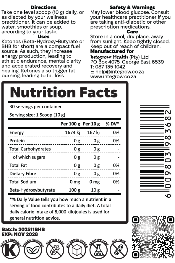 Pure Powder Ketones (Beta-hydroxybutyrate -BHB) - 300g