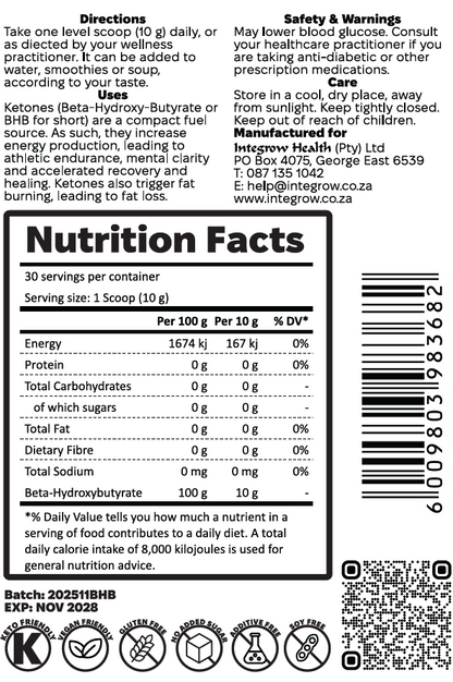 Pure Powder Ketones (Beta-hydroxybutyrate -BHB) - 300g