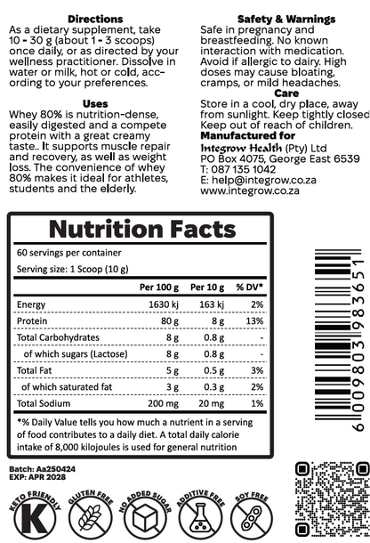 Pure Whey Protein Concentrate Powder (600g)